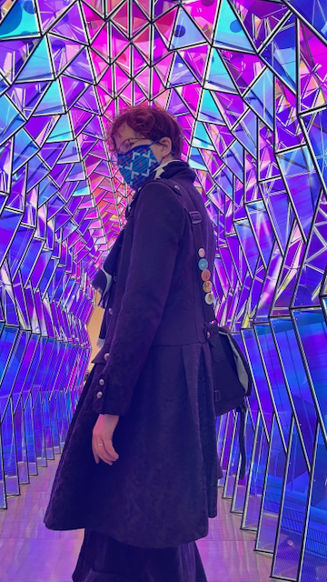 Photo of AK Krajewska inside the artwork One-way colour tunnel by Olafur Eliasson
