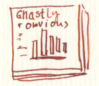 Drawing of a bar chart report with the words Ghastly and Obvious on it
