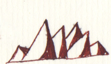 A simplified ink drawing of a mountain range