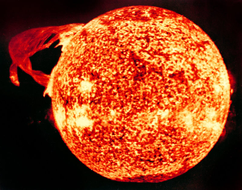 A photo of the sun with a solar fare.